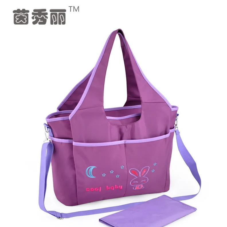 Новое поступление, сумка для подгузников с мультяшным рисунком, сумки для мамы с вышивкой, антимикробные подгузники - Цвет: Purple