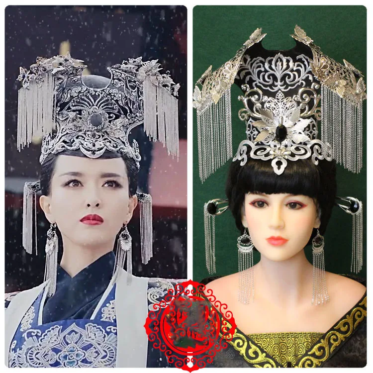 Ancient Wei Dynasty White Silver Tassel Hair Tiara for TV Play The Princess Weiyoung Empress Queen Hair Tiara for Cosplay