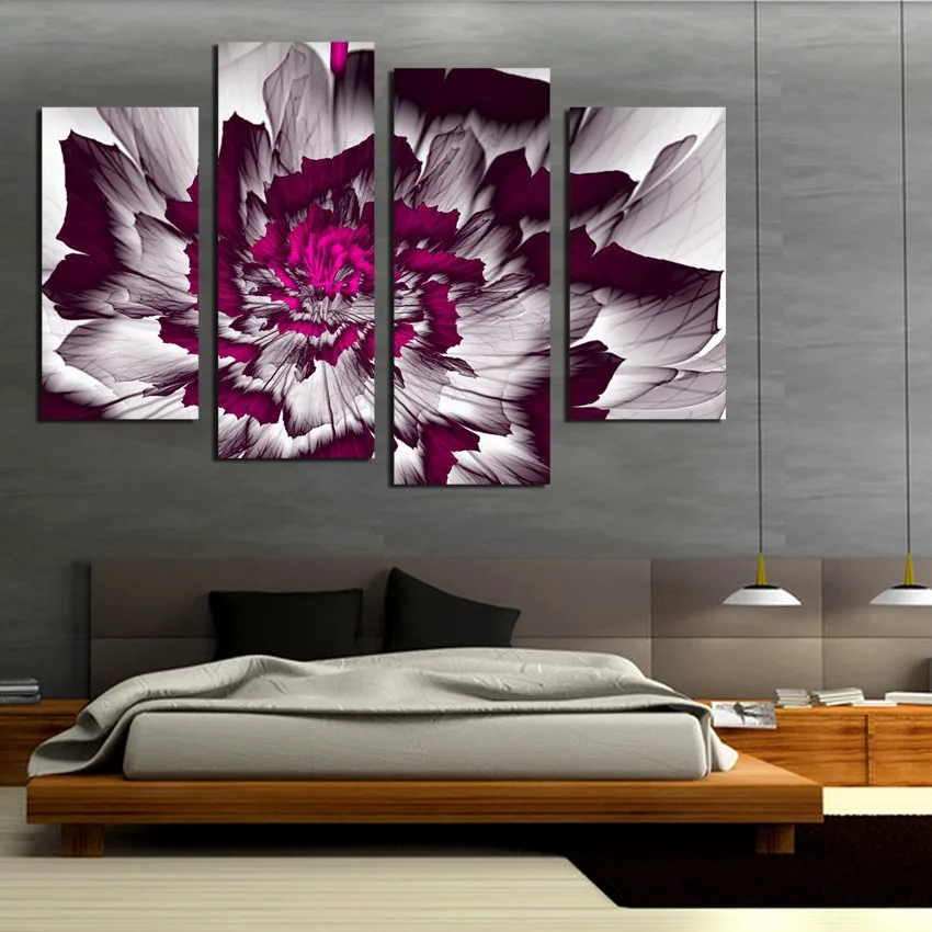 New Canvas Painting 4 Pieces beautiful bright flowers Modern Wall Art ...