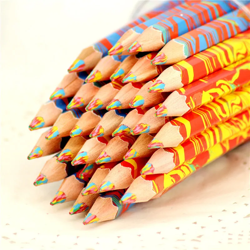 

10Pieces/lot Creative Rainbow Colored Pens Wooden Colored Pencil Graffiti Crude Multicolor Hexagonal Core
