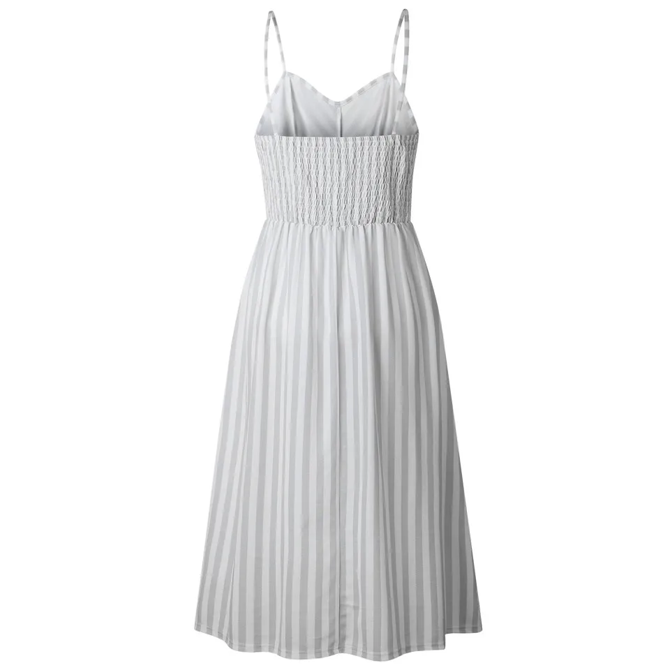 Сексуальное летнее пляжное платье с v-образным вырезом и открытой спиной белое в полоску на пуговицах Подсолнух маргаритки ананас Вечерние Платья Миди