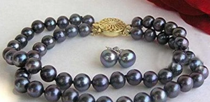 

Hot sell Noble- 2Row 7-8mm Black Cultured Akoya Pearl Bangle Bracelet 7.5'' Earring >>free shipping