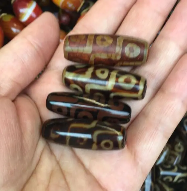 

Free shipping 4pc 15*40mm tibetan prayer worry dzi bead old stone 9 eye amulet gzi antique tibet