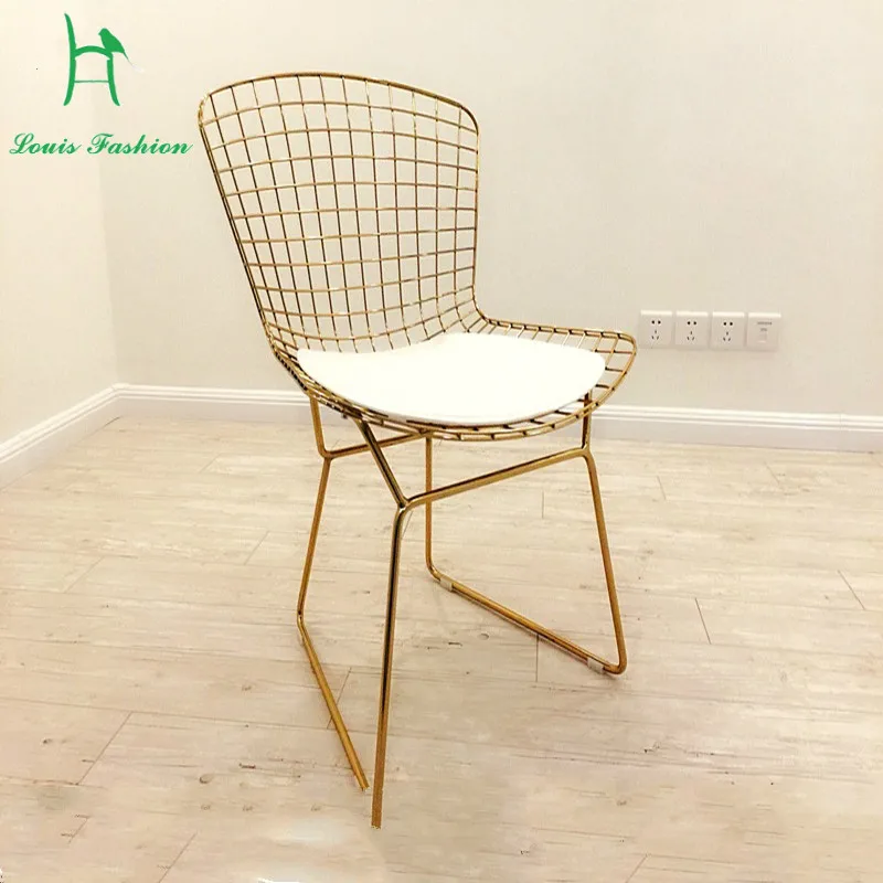 

Louis fashion Dining Chairs The hollow iron wire dining of modern computer creative furniture designer golden