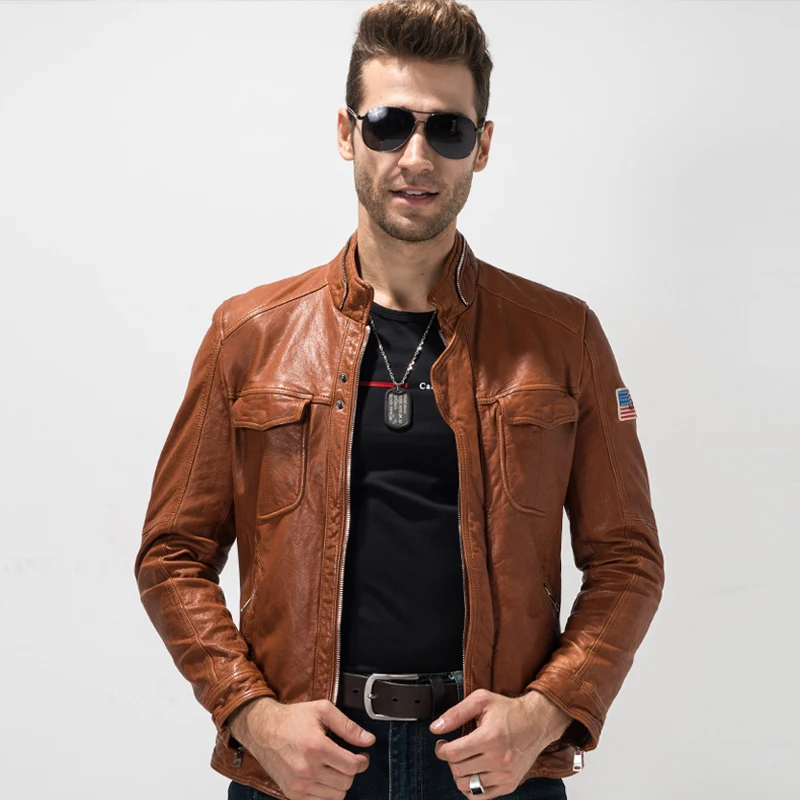 Men's Leather Jacket Slim Fit Real Sheepskin Coat 100%