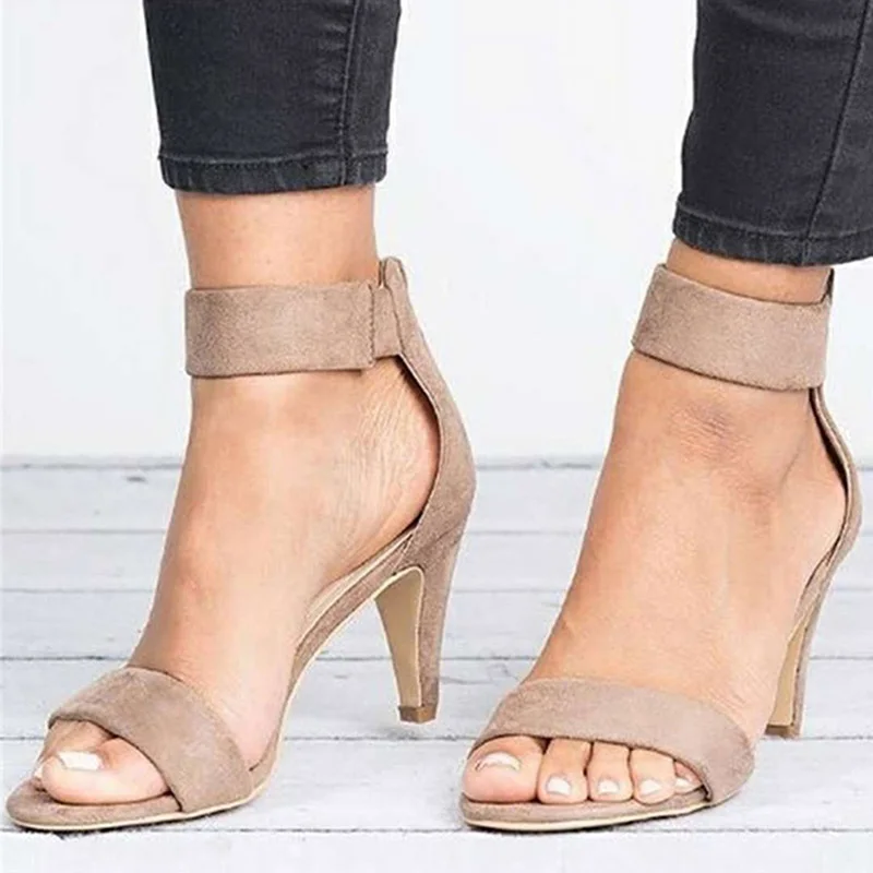 

Spring Women Pumps Thin High Heel Open Toe Zipper Suede Wedding Leopard Platform Office Ladies Sandal Shoes Sapato Feminino