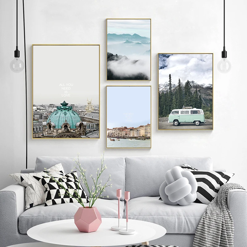 

Nordic Minimalist Art Print Poster Abstract Scenery Wall Pictures Mint Green Car Travel Canvas Painting Living Room Home Decor