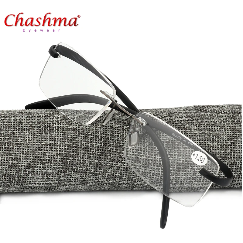 

Chashma NEW Brand Lesebrille TR90 Glasses Magnifier Rimless Ultra Light Glasses Frame Reading Glasses with Case Diopters 1.5