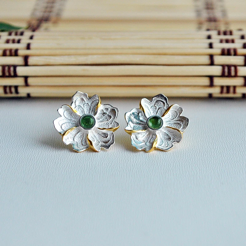 Lotus Fun реальные 925 серебро Натуральный камень ручной работы Fine Jewelry Пион цветок
