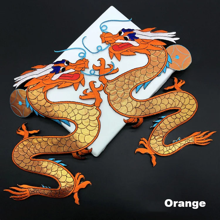 A PAIR CHINESE BLACK DRAGON WHOLESALE EMBROIDERY SEW COTTON PATCH APPLIQUE MOTIF