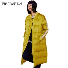 Новинка, зимний женский пуховик со стоячим воротником, в полоску, утолщенный, теплый, длинный, Повседневный, свободный, высокое качество, vestidos JQ334