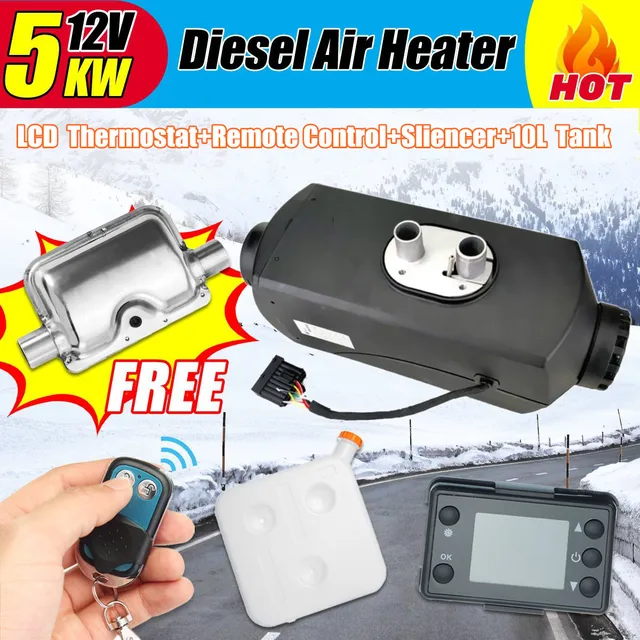 5KW 12V Air Diesels Heater Parking Heater With Remote Riscaldatore LCD Monitor Silencer 10L Tank For Trucks Boats Bus Car Heater