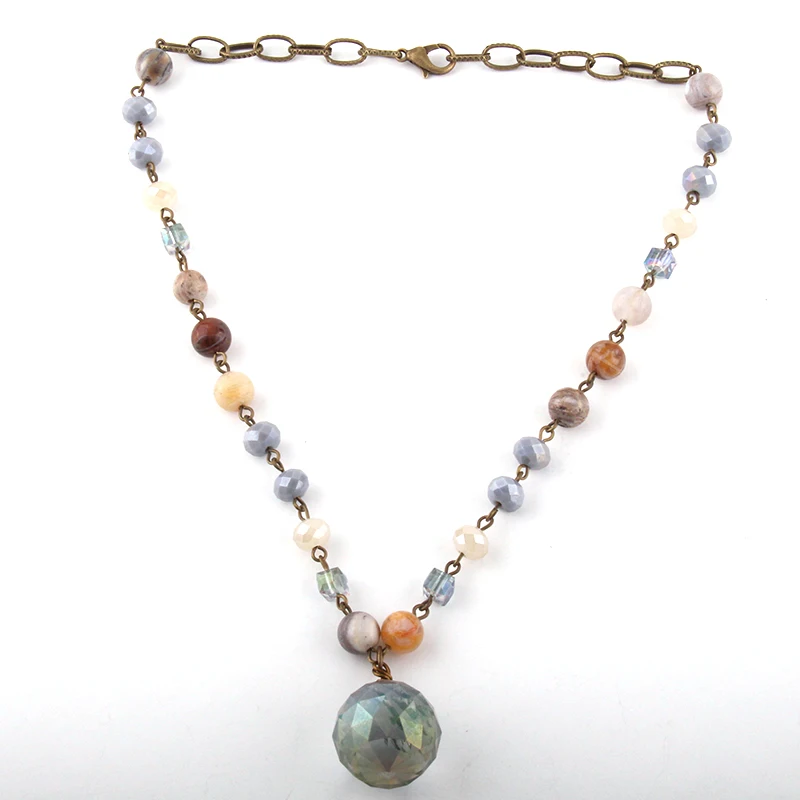 Модные ювелирные изделия из натурального камня и стекла Длинная цепочка, со стразами стеклянный Болл кулон ожерелье s для женщин национальное ожерелье