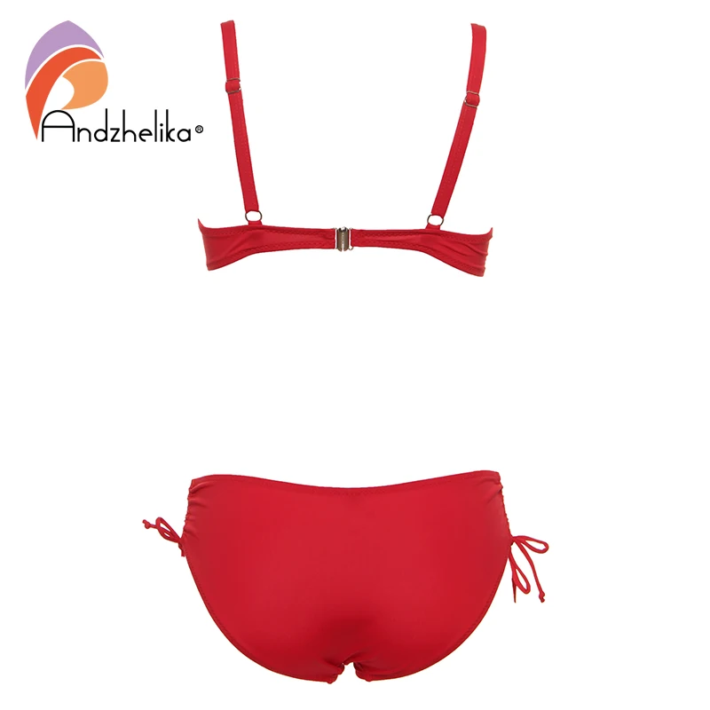 Andzhelika 2018 Plus Size Bikini Set Solid Swimsuit Halter Bikini Summer Beach Wear Cross Straps Swimwear Mid Waist Bathing Suit