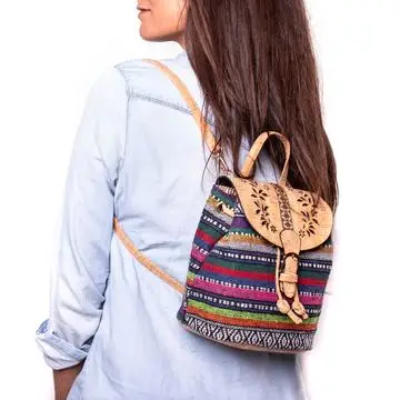 Пробковый рюкзак с цветным текстилем, эко веганский женский винтажный рюкзак для девочек, Хлопковая Сумка, пробковая сумка, OY-002