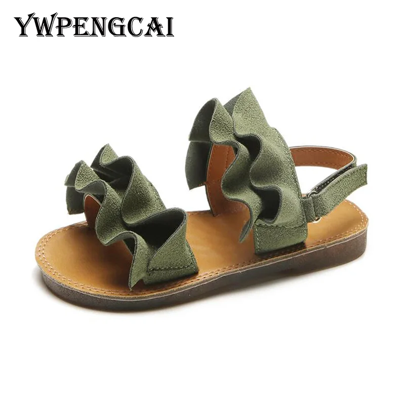 

New 2019 Summer PU Leather Ruffles Baby Toddler Girl Sandals Size 21-35 Little Girl Shoes 1-8 Years Girls Sandals Green, Black