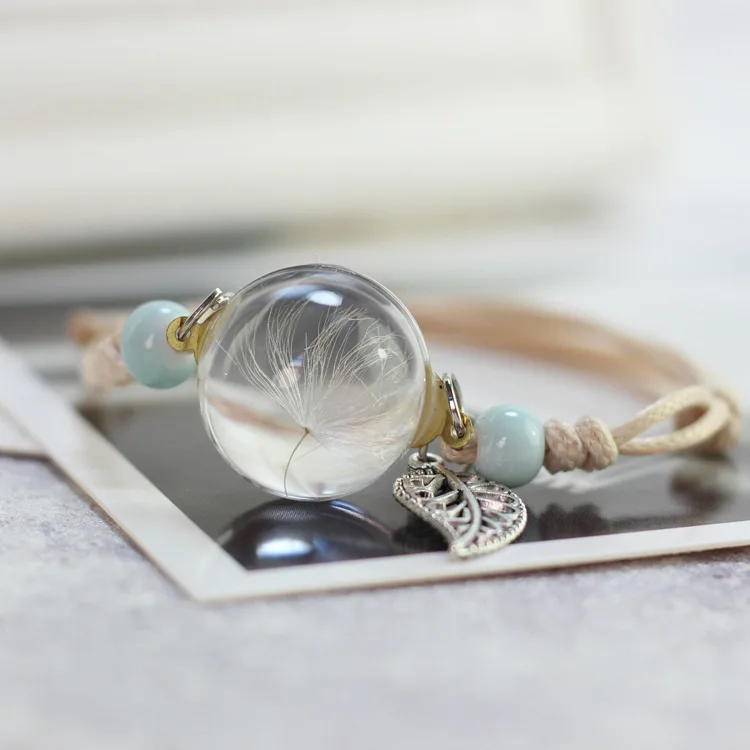Стеклянный шар сушеный браслет с одуванчиком керамический ручной работы сушеный цветок браслеты для девочек Подарки натуральный цветок плетение ювелирных изделий - Окраска металла: one Dandelion
