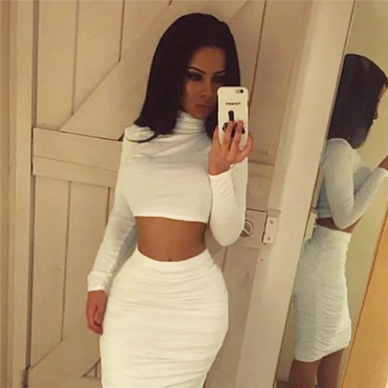 

Sexy T Shirt Women Long Sleeve Turtleneck Casual Slim Crop Tops Solid Shirt Skinny Clubwear Short Top