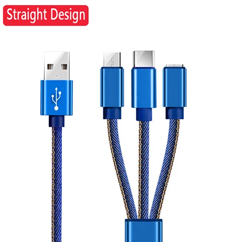 3 в 1 Micro usb type C кабель для быстрой зарядки Мульти Usb порт несколько зарядный кабель Usbc телефонные кабели для samsung Note10 Redmi 8 8A - Цвет: Straight Blue 3in1