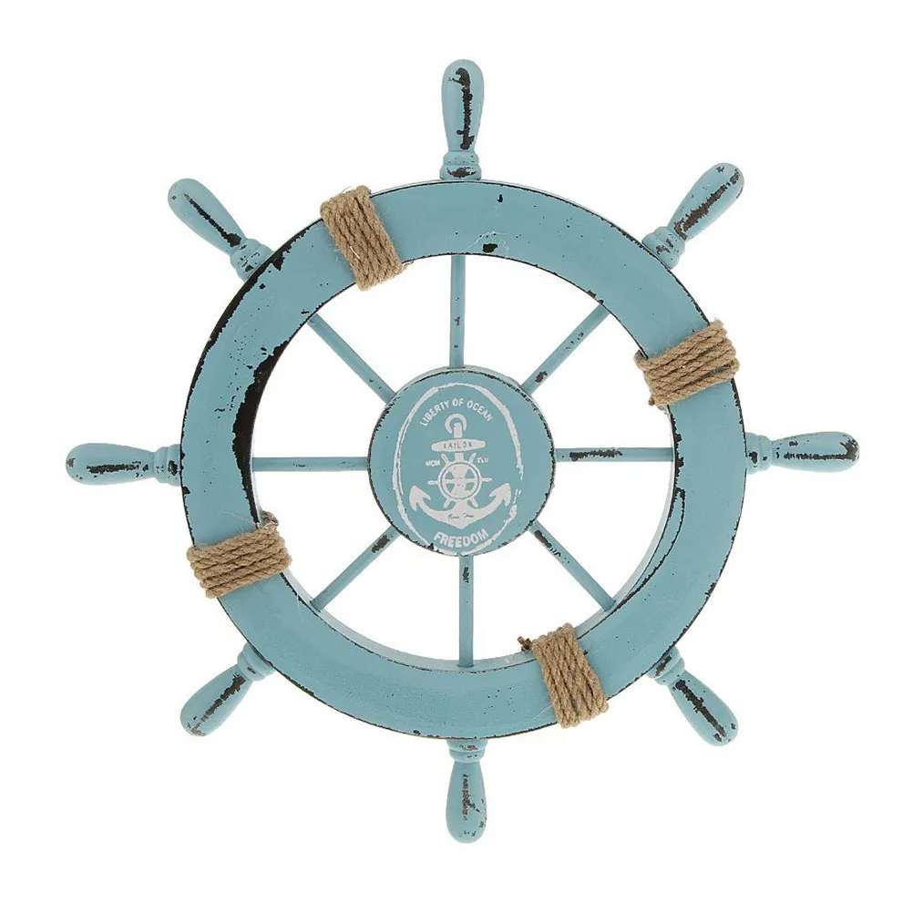 

Mediterranean Nautical Wooden Boat Ship Wheel Helm Home Wall Party Decoration (Light Blue)