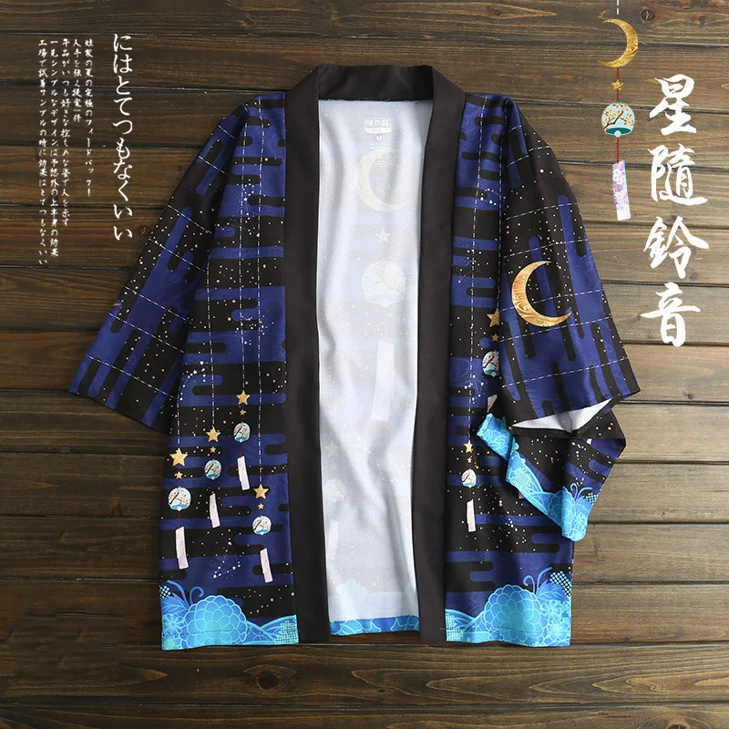 Kaufen Japanischen lose bademantel Sterne follwoing klingelton dunkelblau farbe haori sommer Sonnenschutz kimono Literatur und kunst cosplay frauen