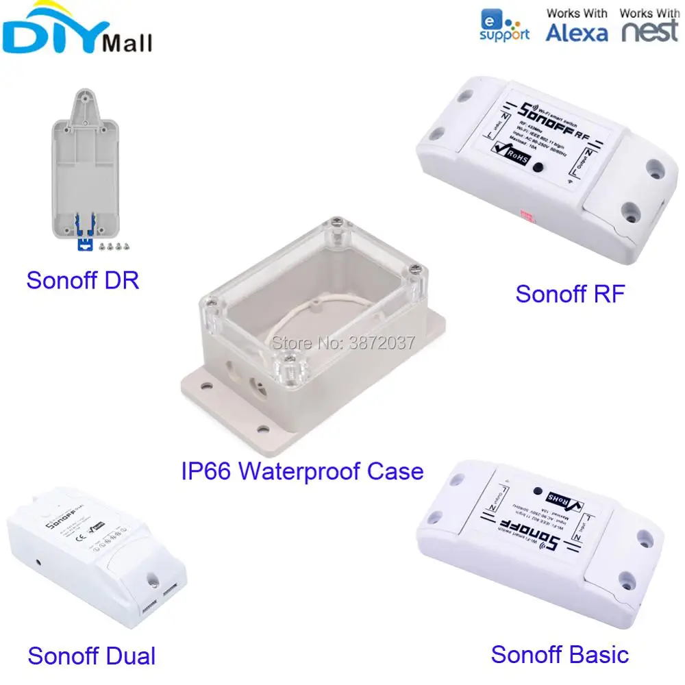 

Sonoff Dual RF Basic DR Tray Wifi Switch IP66 Waterproof Case Smart Home Automation for Android IOS APP Amazon Alexa Google Nest