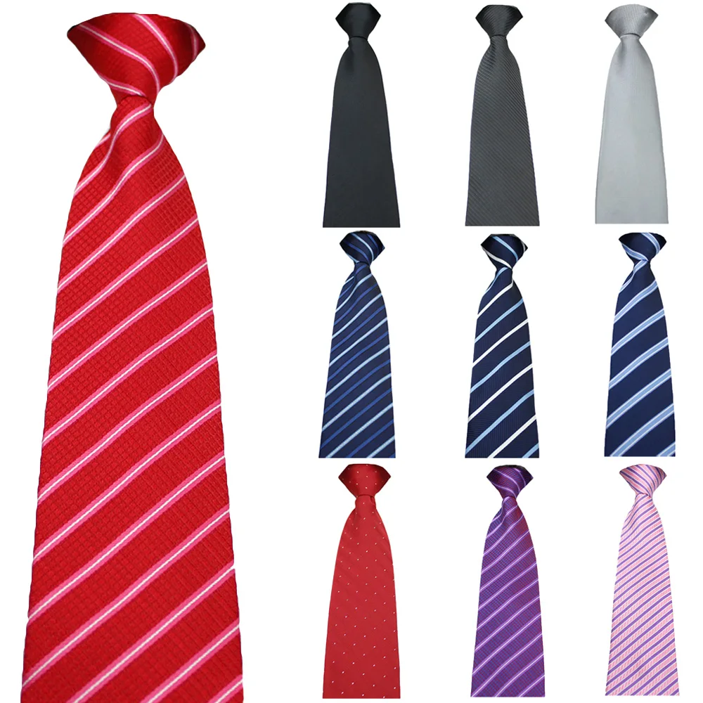 

Men Business 8cm Wide Zipper Tie Striped Plaids Polka Dots Pre-tied Necktie BWTXN0004