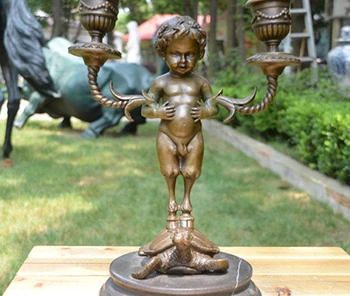 

Art Deco Sculpture Children Riding Turtle Candlesticks Bronze Statue