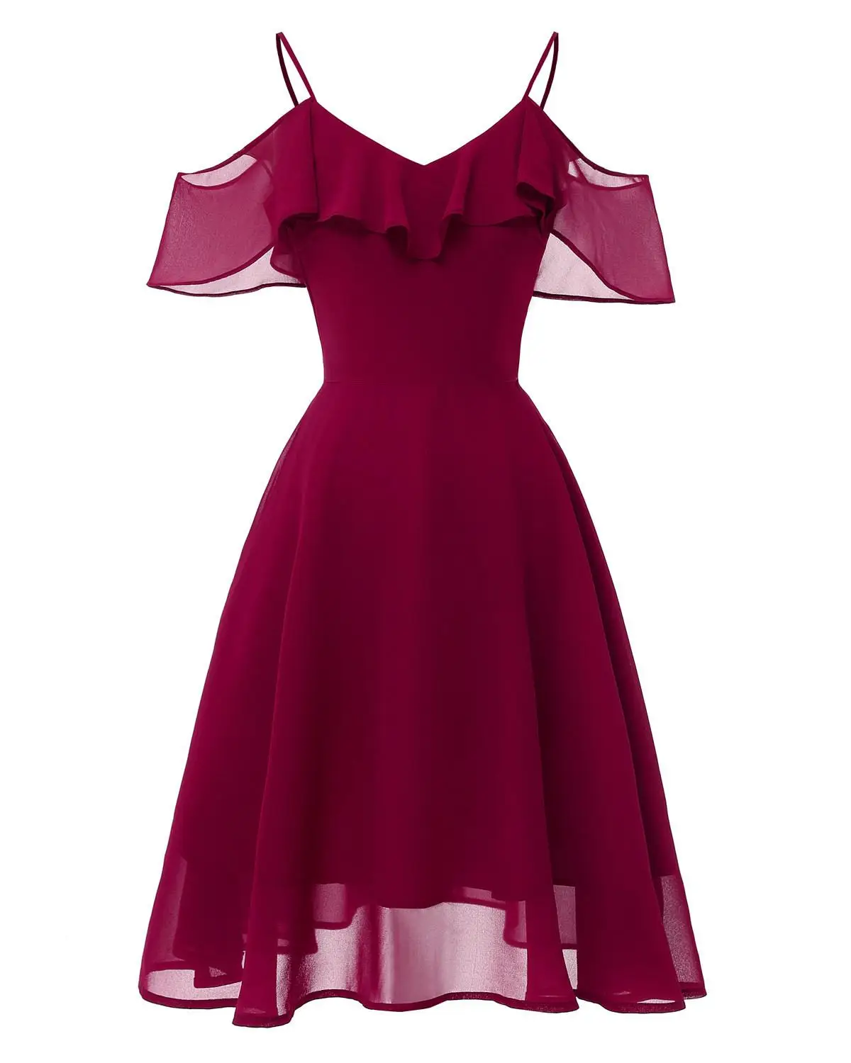 Сексуальное коктейльное платье с открытыми плечами, шифоновое платье на бретельках, бордовое, темно-синее, розовое, вечерние платья, короткое платье для выпускного вечера - Цвет: Burgundy