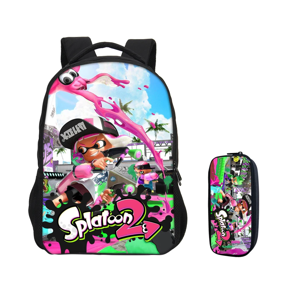 

VEEVANV Teenager School Backpacks Fashion Splatoon 2 New 2 Set 3D Printing Bookbag with Pencil Bag Children Laptop Shoulder Bags