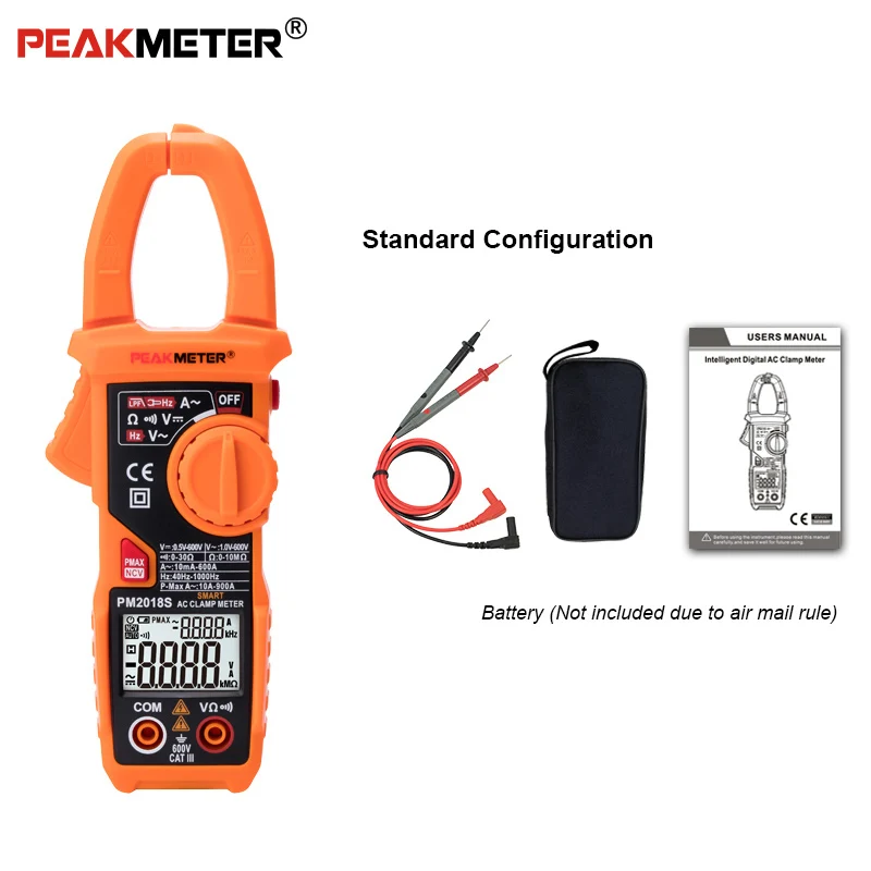 PEAKMETER PM2018S Портативный Смарт AC Цифровой клещи мультиметр переменного тока Сопротивление напряжения непрерывность измерения тестер