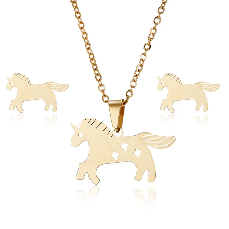 

Gold Stainless Steel Horse Jewelry Sets For Women Men Animal Decoration Earrings Necklaces New Year Gifts