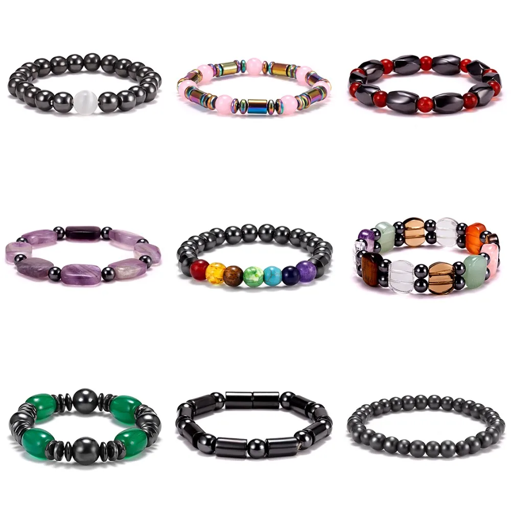 

Trendy 6mm Multicolor Natural Crystal Magnet Bead Bracelet Health Care Magnetic Hematite Stretch Beaded Bracelet Fashion Jeweley