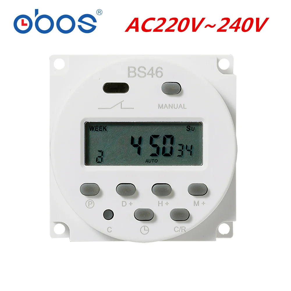 OBOS CN101A AC 220 В 230 в 240 В цифровой ЖК-дисплей таймер питания программируемый реле времени 16A таймеры CN101 таймер DC12V DC24V - Цвет: AC220-240V