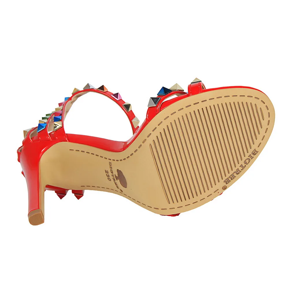 Женские туфли на высоком каблуке 11 см, шипованные сандалии с заклепками женские сандалии на шпильках, блестящие туфли-лодочки для стриптиза, летние туфли с ремешками