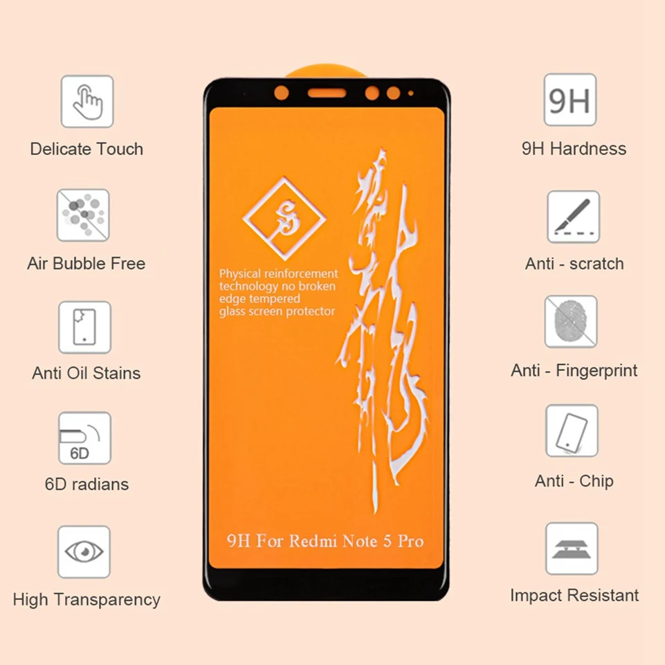 6D Tempered Glass for Xiaomi Mi 8 A2 Lite A1 Play Mix 3 2S Screen Protector 5D Protective Glass for Xiaomi Redmi 6A Note 5 6 Pro (2)