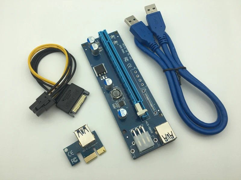 Новый Riser Card PCI-E 1x к 16x удлинитель со светодиодный подсветкой 60 см USB 3,0 переходная карта PCI-E 6Pin мощность для BTC Bitcoin Mining Antminer Miner