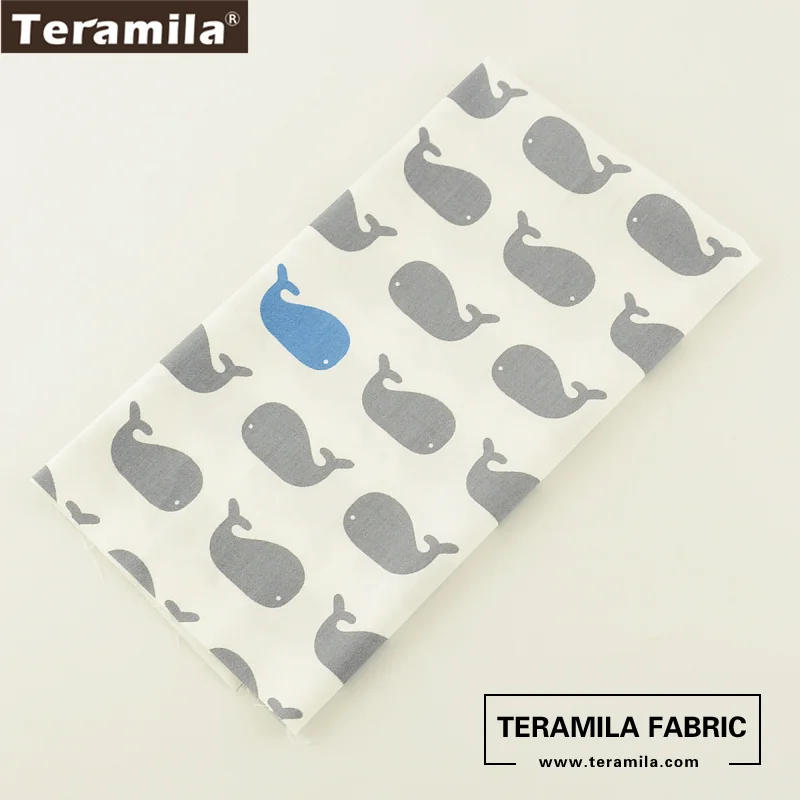 Teramila Fabrics Cotton Twill Tissue Printed Cartoon Blue and Grey Whale Patterns Textile Clothing Bedding Dolls Decoration