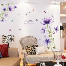 Новая мода фиолетовые тюльпаны цветы настенные наклейки s для гостиной DIY 3d настенные стикеры домашний Декор adesivo де parede