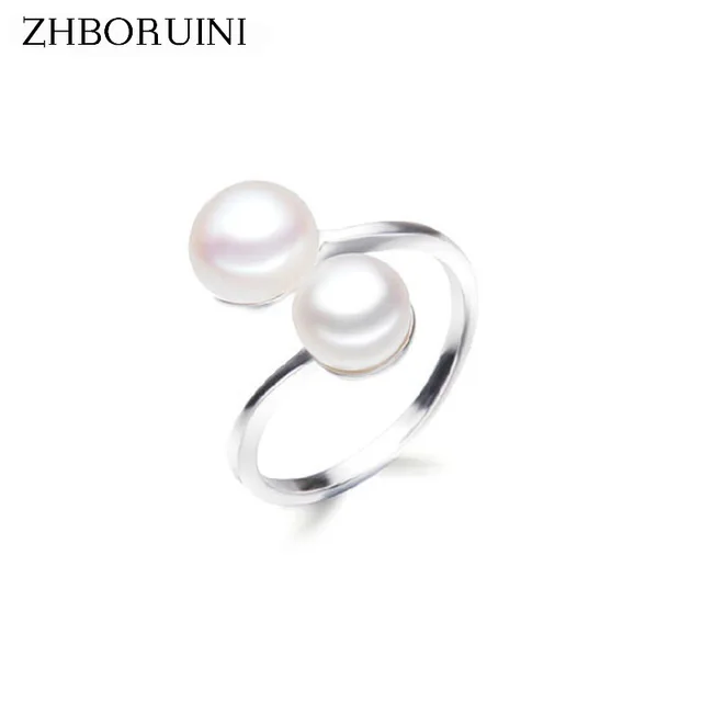 ZHBORUINI Pearl Ring Jewelry Of Silver Interlaced Rings Freshwater Pearl Wedding ZHBORUINI Pearl Ring Jewelry Of Silver Interlaced Rings Freshwater Pearl Wedding