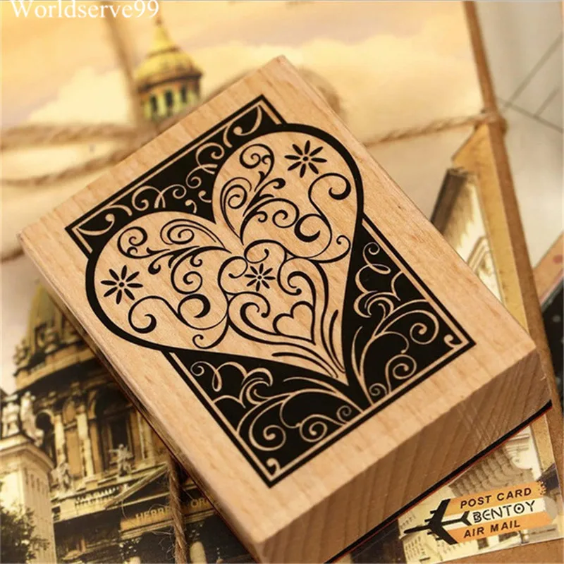 

Flower Love Heart Pattern Wooden Rubber Stamp Blocks Craved Printing Stamps Craft Scrapbooking DIY