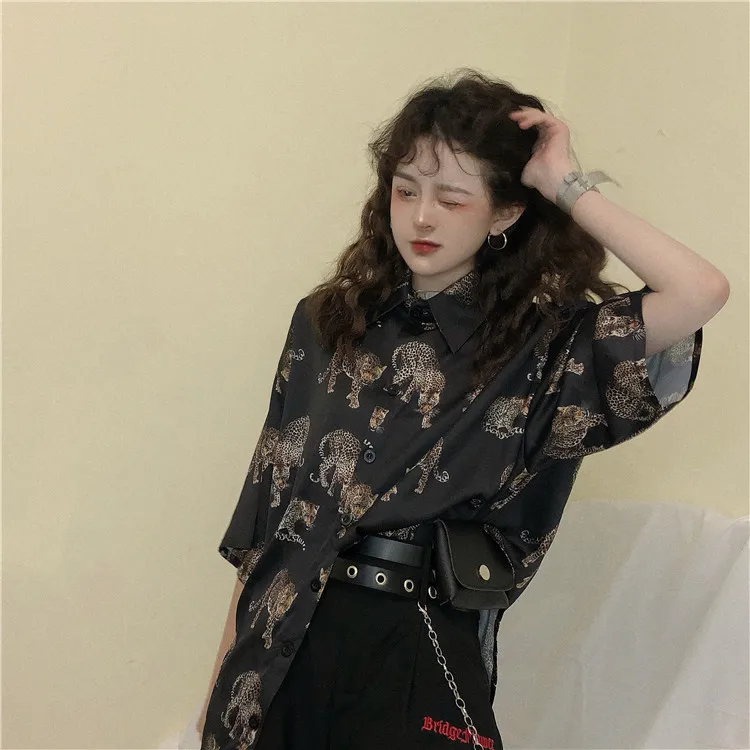Woherb, винтажная леопардовая блузка, Женская Harajuku рубашка с животным принтом,, летняя женская Свободная блуза, уличная одежда, Camisas Mujer 21976