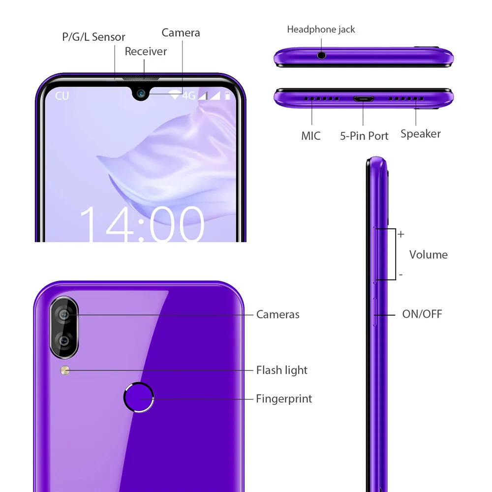 Мобильный телефон OUKITEL C16 Pro 5 71 дюймовый экран 19:9 Waterdrop Android 9.0 MT6761P 3 ГБ+ 32 ГБ сканер