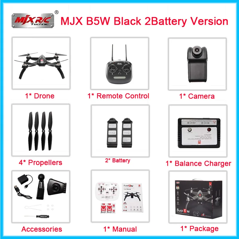 MJX ошибки 5 Вт B5W Радиоуправляемый Дрон RTF 5 г Wi-Fi FPV 1080 P Камера с gps Follow Me режим радиоуправляемый квадрокоптер vs MJX ошибки 2 B2W вертолеты D30 - Цвет: B5W Black 2bat