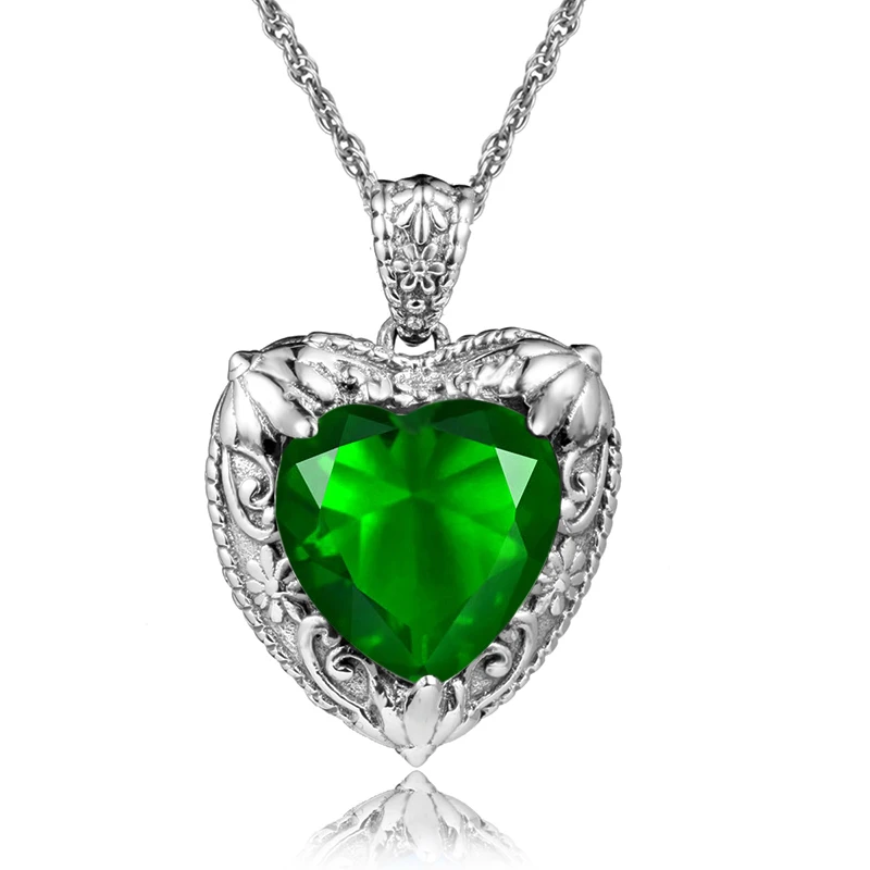 

SzjinAo Fashion emerald crystal gemstone female necklace chain pendant plant appearance lover girlfriend 925 silver jewelry gift