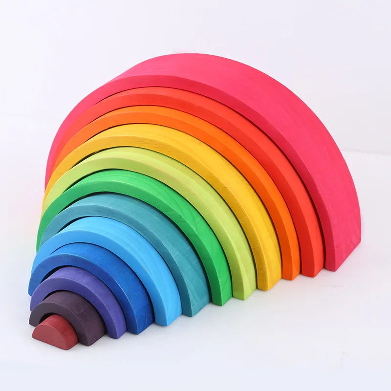 

12pcs Big Wooden Rainbow Block Toy Kids Wooden Color Sort Blocks Stackable Early Learning Educational Toys Birthday Gift