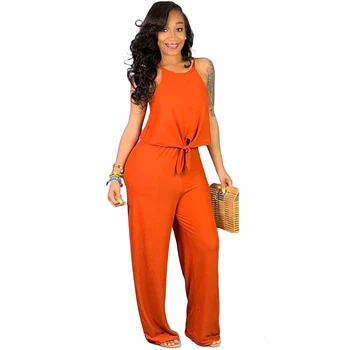 

Two Piece Sets Tracksuits 2020 Women's Clothing Spaghetti Strap Front Tie Loose Casual Crop Top And Wide Leg Pants Suits Outfits