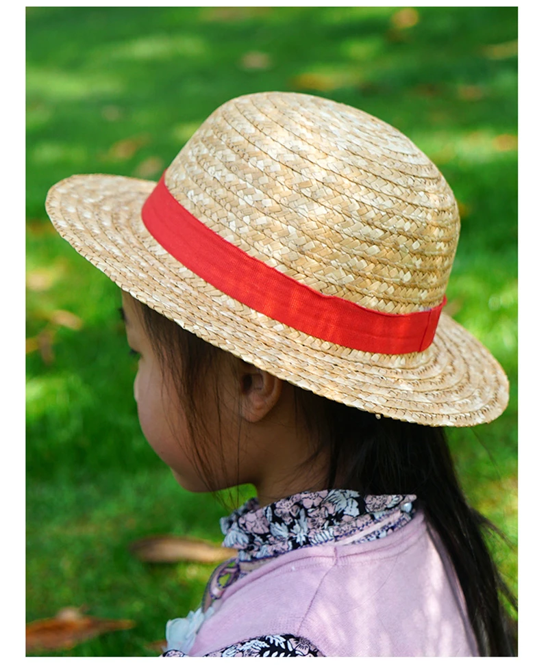 Chapeau de paille une pièce pour garçon et fille | Chapeau de paille, cordon de cou, chapeaux plats, Cosplay, accessoires japonais de dessin animé, chapeau pour enfant, chapeau de plage à rayures rouges YF001