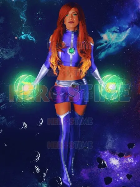 

Starfire Cosplay Costumes Lycra Spandex Zentai Adults Kids Superhero Bodysuit Custom Made