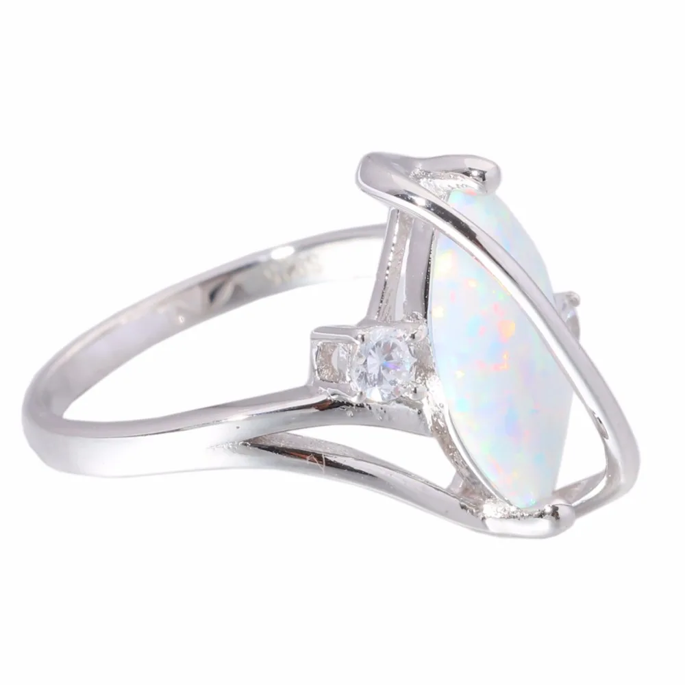 Cinily 925 пробы Серебряное кольцо создать Белый огненный опал кубического циркония для Для женщин Jewelry Обручение кольцо Размеры 7-8 SR006